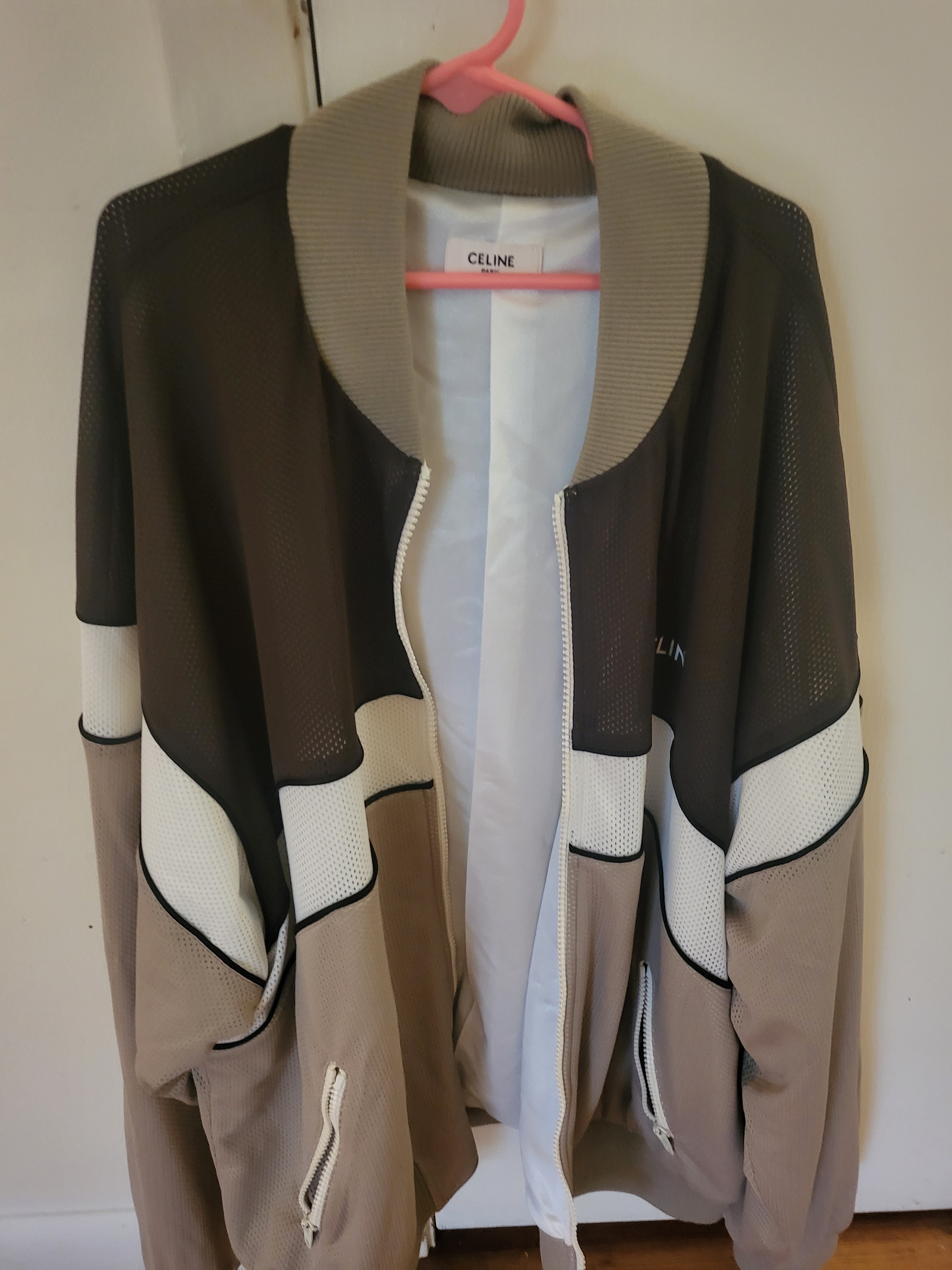 Celine Prototype Press Piece One Of A Kinad Taupe White Colorblock Bomber Jacket